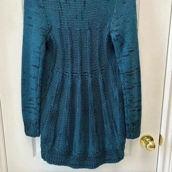 Ricki’s Circle Cardigan Open Front Draped Collar Sweater Teal Green Black Small - Picture 7 of 11